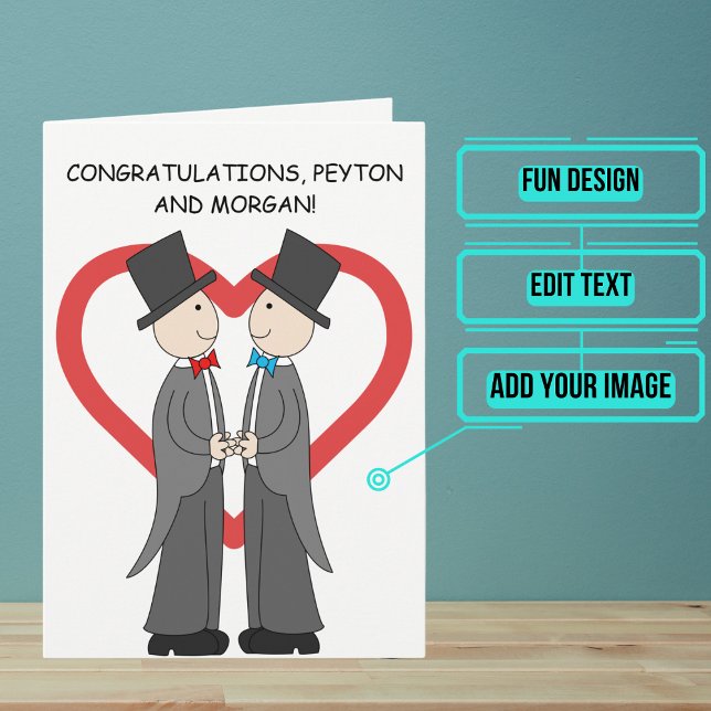 Wedding Day Congratulations Drawn Grooms Card (Send your love and congratulations with a modern and unique twist.)