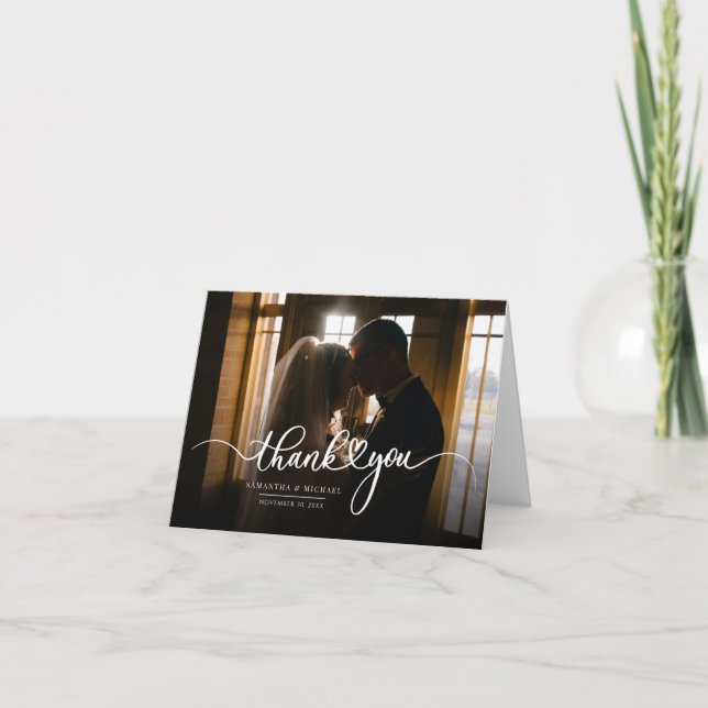 Wedding Day Couples Photo Hand-Lettered Thank You (Front)