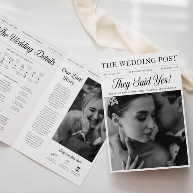 Wedding Day Custom Newspaper Program Booklet Card (Creator Uploaded)