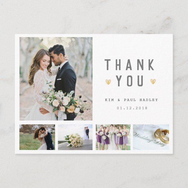 Wedding Day Custom Photo Collage Thank You Card (Front)