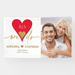 Wedding Day Elegant Heart Minimal Gold Red Photo Banner