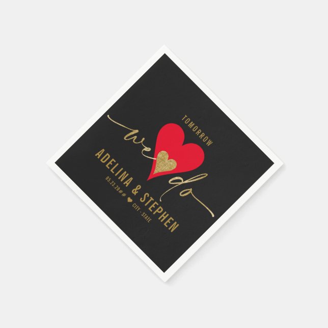 Wedding Day Elegant Heart We Do Rehearsal Dinner Napkin (Corner)