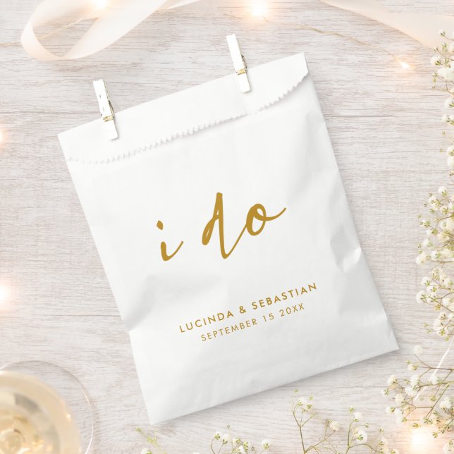 Wedding Day Elegant Minimal Simple Gold and White Favour Bags (Clipped)