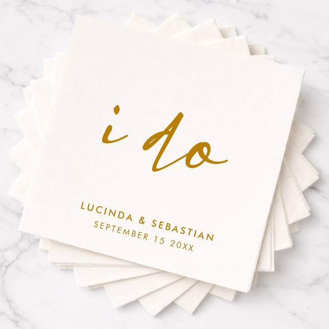 Wedding Day Elegant Minimal Simple Gold and White Napkin (I do wedding napkins with clean modern typography for a stylish celebration)