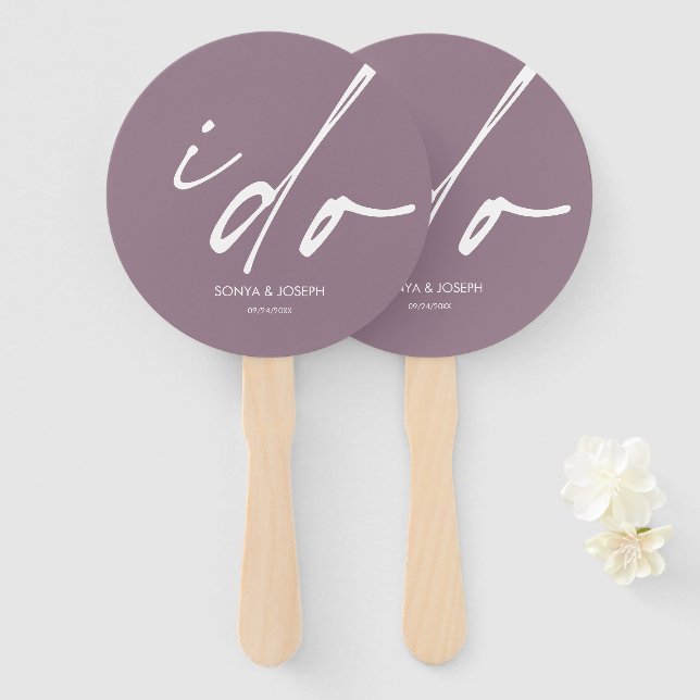 Wedding Day Elegant Script "I Do" Hand Fan (Front and Back)