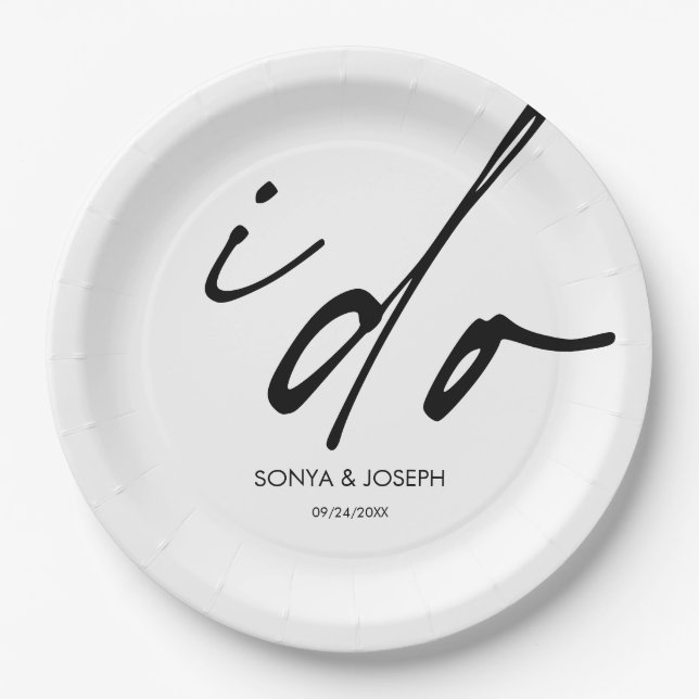 Wedding Day Elegant Script I Do  Paper Plate (Front)