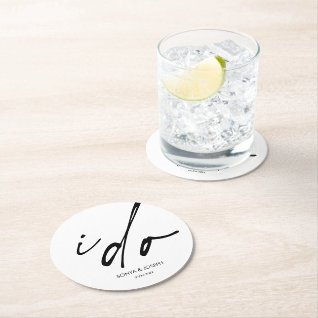 Wedding Day Elegant Script I Do Round Paper Coaster (Insitu)