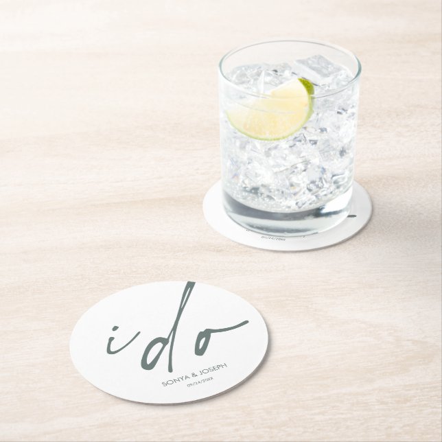 Wedding Day Elegant Script I Do Round Paper Coaster (Insitu)