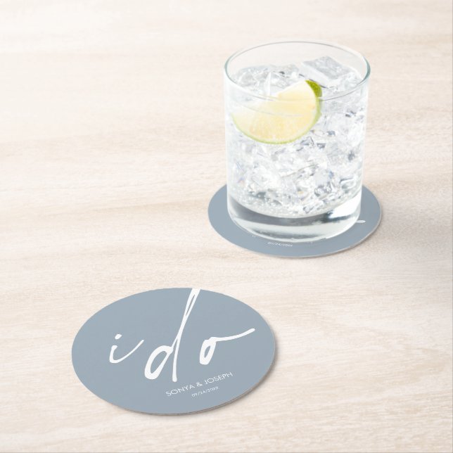 Wedding Day Elegant Script I Do Round Paper Coaster (Insitu)