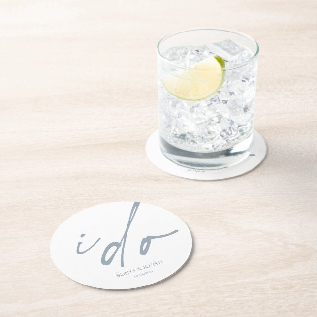 Wedding Day Elegant Script I Do Round Paper Coaster (Insitu)