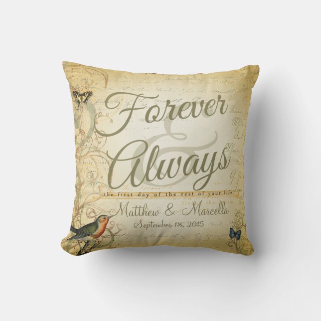 Wedding Day Forever & Always Personalised Pillow (Front)