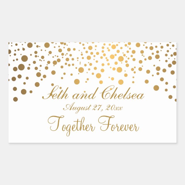 Wedding Day Gold Dots | Personalise Rectangular Sticker (Front)