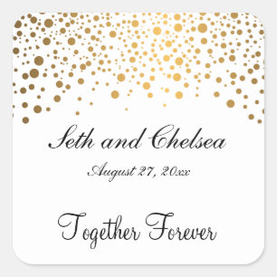 Wedding Day Gold Dots Personalise Square Sticker