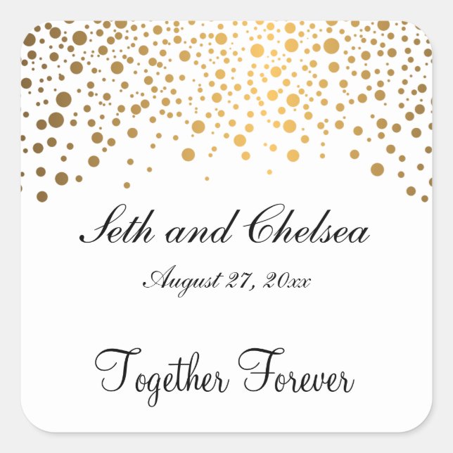 Wedding Day Gold Dots | Personalise Square Sticker (Front)