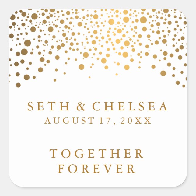 Wedding Day Gold Dots | Personalise Square Sticker (Front)