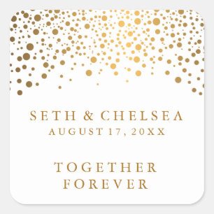 Wedding Day Gold Dots   Personalise Square Sticker