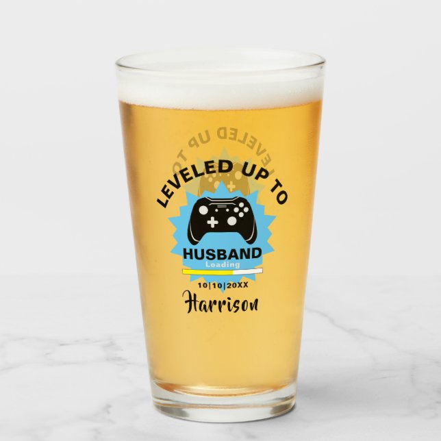 Wedding Day Husband Gift Levelled Up Gamer Fun Gla Glass (Back Filled)