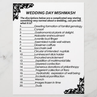 WEDDING DAY MISHMASH GAME PAPER CUSTOM LETTERHEAD