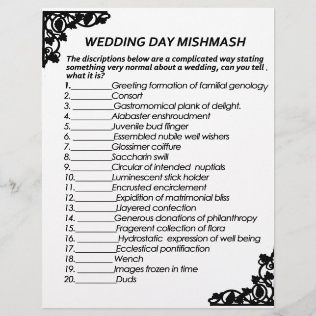 WEDDING DAY MISHMASH GAME PAPER CUSTOM LETTERHEAD (Front)