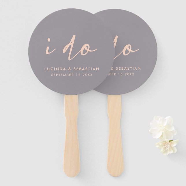 Wedding Day Modern Elegant Script I Do Grey Hand Fan (Front and Back)