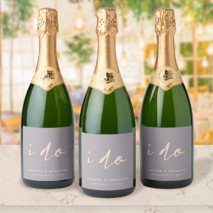 Wedding Day Modern Elegant Script I Do Grey Sparkling Wine Label