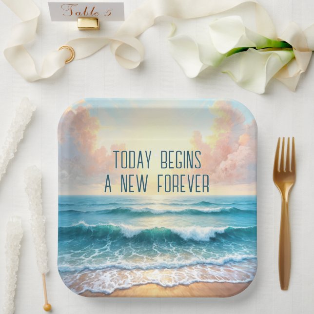 Wedding Day Morning Seascape Paper Plate (Wedding)