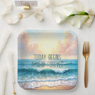 Wedding Day Morning Seascape Paper Plate
