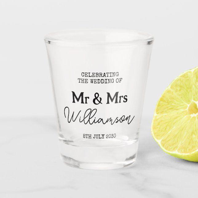 Wedding Day Mr And Mrs Name Shot Glass (Front)