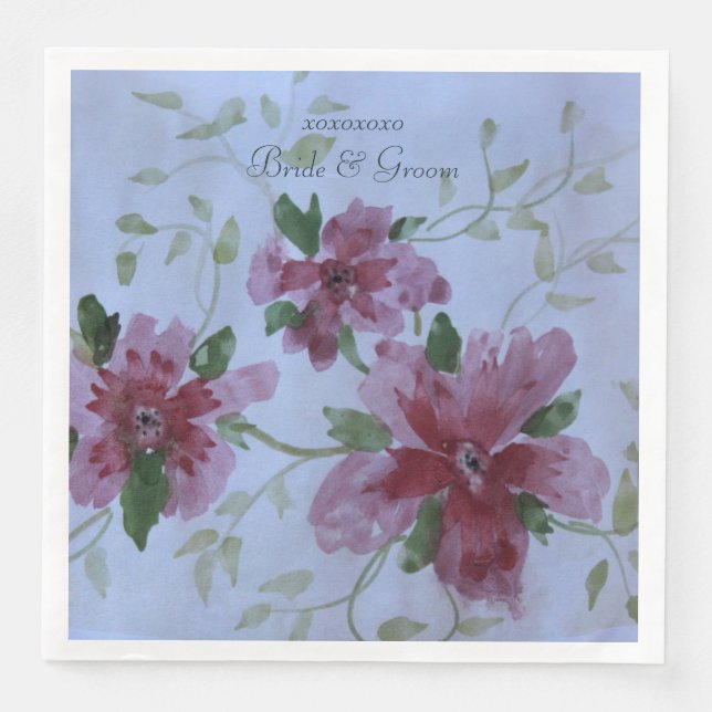 Wedding Day Paper Napkins In Burgundy (Front)