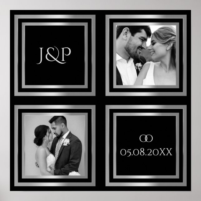 Wedding day photo collage black white Poster (Front)