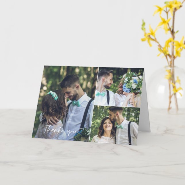 Wedding Day Photo Collage Thank You Card (Yellow Flower)