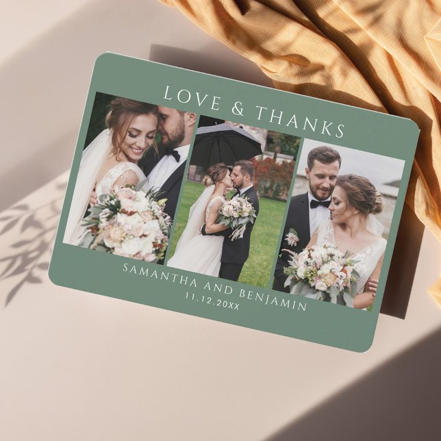 Wedding Day Photo Collage Thank You Card (Love and Thanks Wedding Thank You Photo Collage Card)