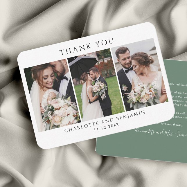 Wedding Day Photo Collage Thank You Card (Elegant Personalized Photo Collage Wedding Thank You Card)