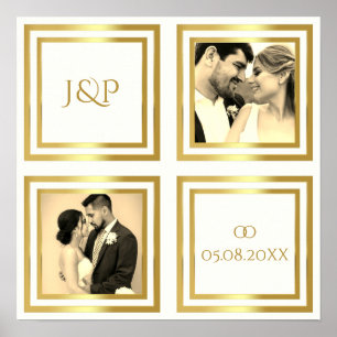 Wedding day photo collage white gold Poster