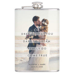 Wedding Day Photo Dreams Come True Newlywed Hip Flask