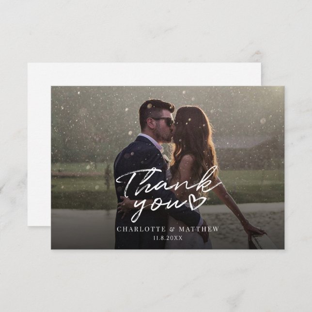 Wedding Day Photo Hand-Lettered Script Thank You Card (Front/Back)