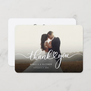 Wedding Day Photo Hand-Lettered Script Thank You Card