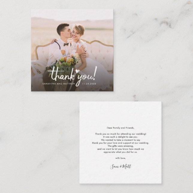 Wedding Day Photo Hand-Lettered Thank You Card (Front/Back)