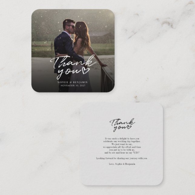 Wedding Day Photo Hand Lettered Thank You Card (Front/Back)