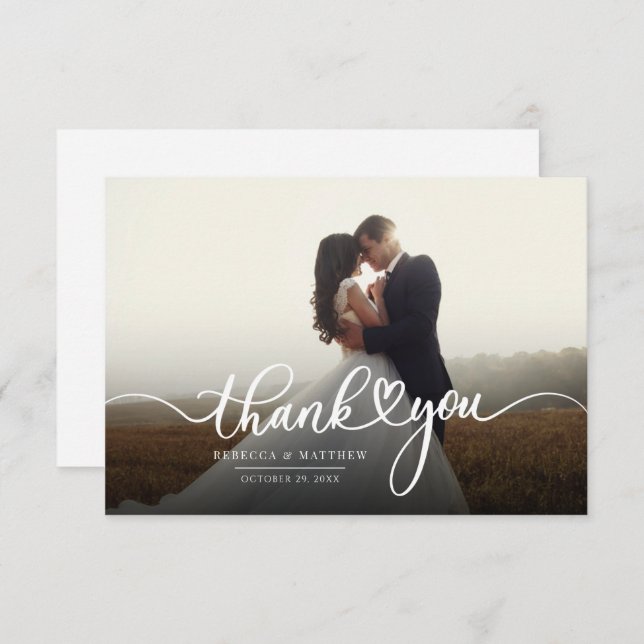 Wedding Day Photo Hand-Lettered Thank You Card (Front/Back)