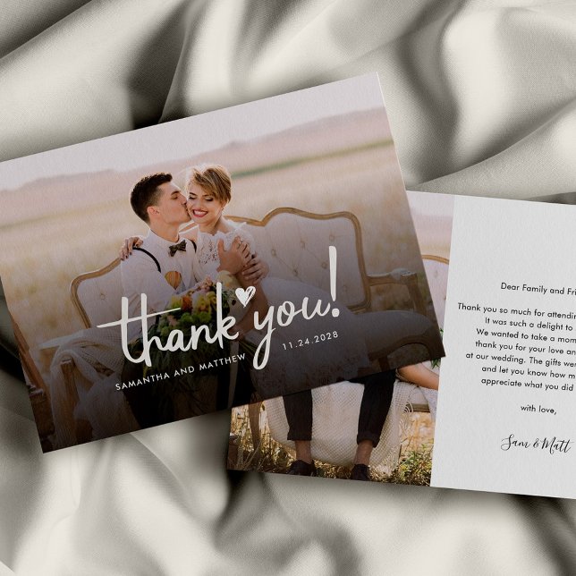 Wedding Day Photo Script Elegant Thank You Card (Newlyweds Photo Wedding Thank You Card)