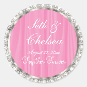 Wedding Day Pink Satin & Faux Diamonds Classic Round Sticker