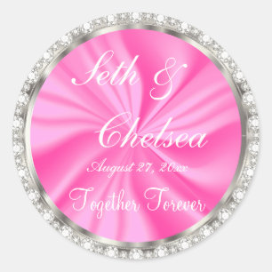 Wedding Day Pink Satin & Faux Diamonds Classic Round Sticker