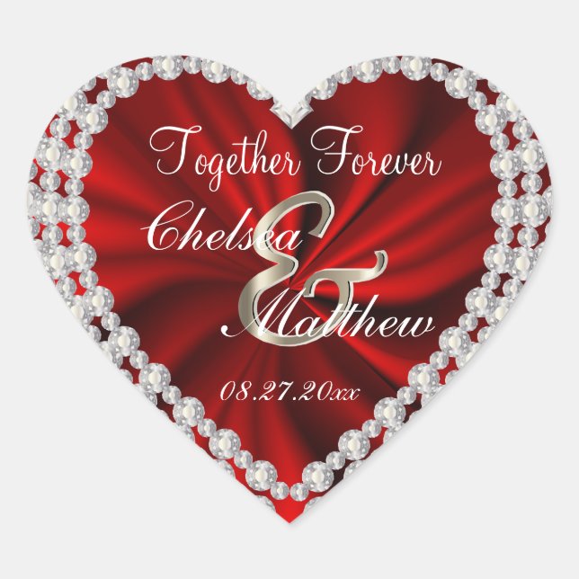 Wedding Day Red Satin | Personalise Heart Sticker (Front)