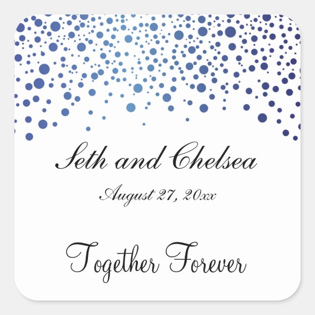Wedding Day Sapphire Blue Dots | Personalise Square Sticker (Front)