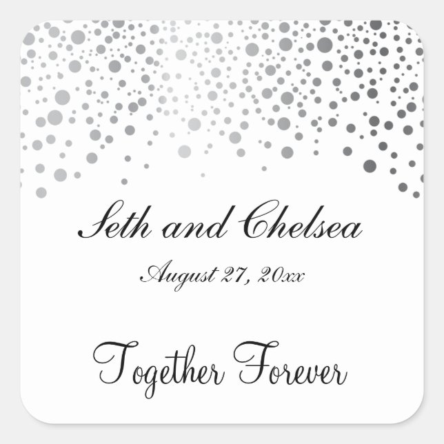 Wedding Day Silver Dots | Personalise Square Sticker (Front)