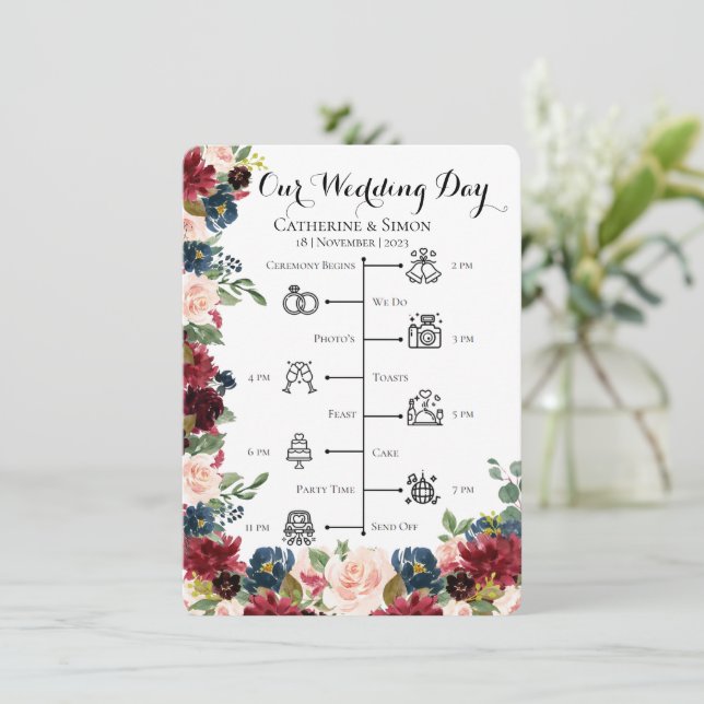Wedding Day Timeline Invitation (Standing Front)