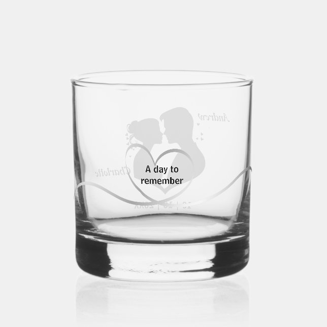 Wedding Day to Remember Bride & Groom Whiskey Glass (Back)
