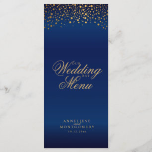 Wedding Day Trendy Gold Dots on Navy Blue -Menu Programme