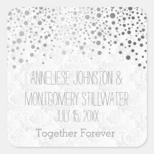 Wedding Day Trendy Silver Dots   Personalise Square Sticker